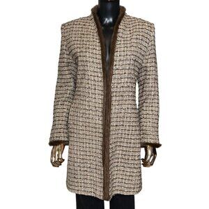 Designs by Seymour Tweed Bouclé Coat Fur Trim Brown Size 4 Vintage
